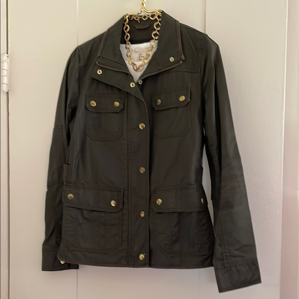 J. Crew Brown Utility Jacket with Collared Neckline and Structured Fit